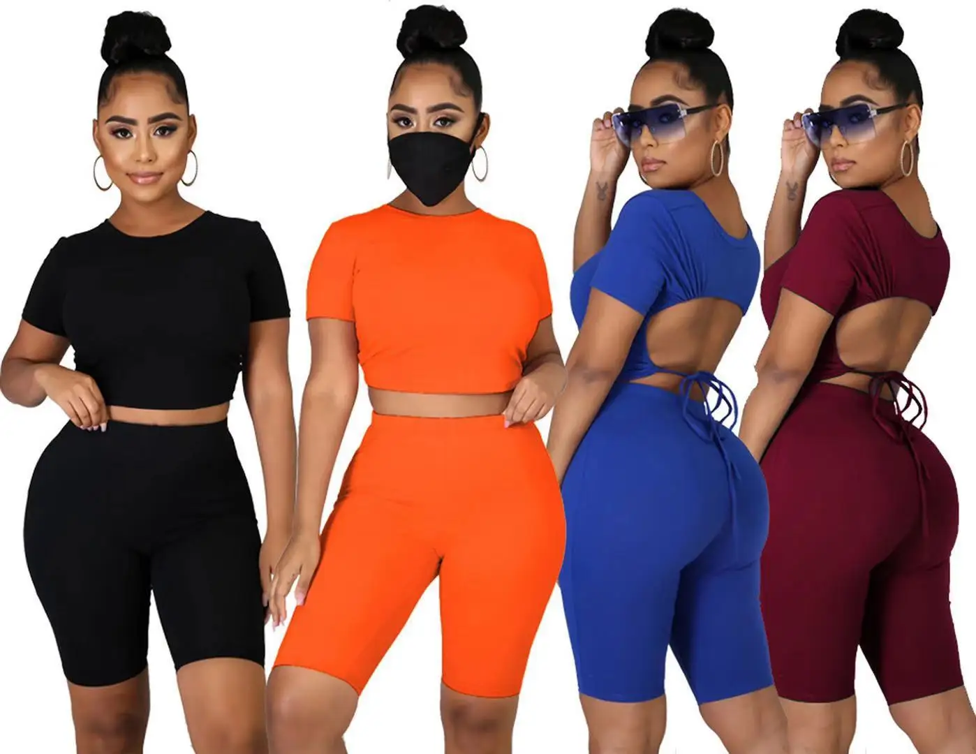 Summer 2021 Crop Top & Pants Set Solid Short Sleeve Two Piece Short Set Women Stripe Biker Shorts Set
Summer 2021 Crop Top & Pants Set Solid Short Sleeve Two Piece Short Set Women Stripe Biker Shorts Set