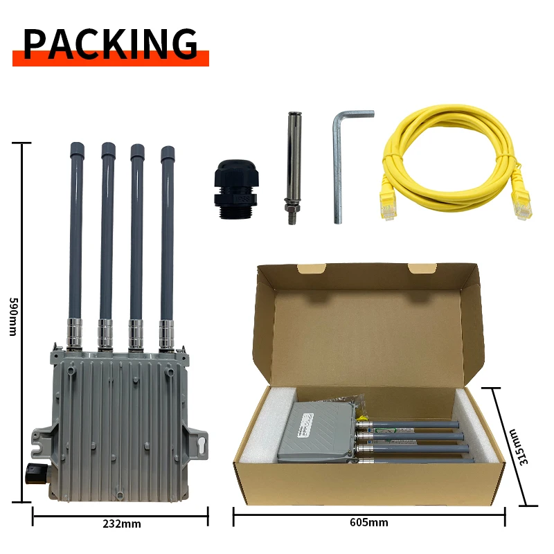 Outdoor Enclosure IPQ6000 Chipset Gigabit Ports Dual Bands Wifi 6 1800AX 5G Wireless Router
Outdoor Enclosure IPQ6000 Chipset Gigabit Ports Dual Bands Wifi 6 1800AX 5G Wireless Router