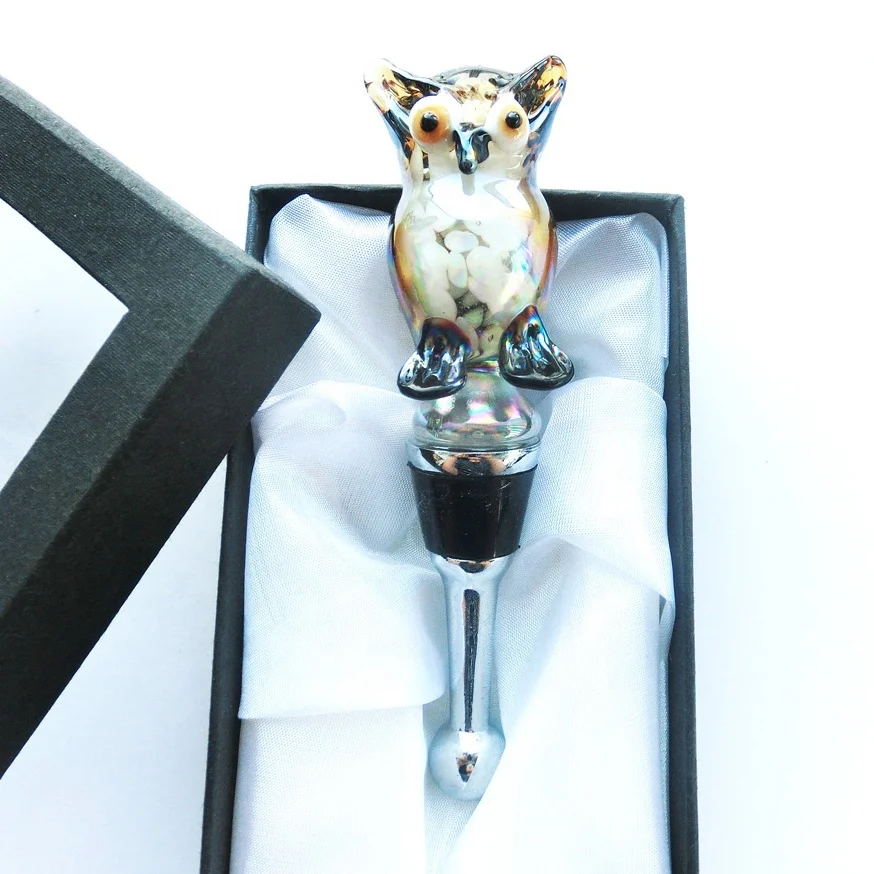 Lampworking Owl figurine Murano Glass Wine Bottle Stopper