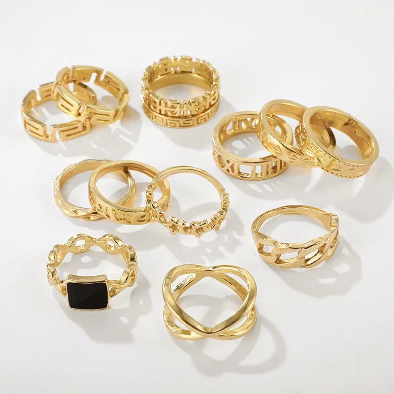 13 Pcs/Set Bohemian Vintage Bridal Ring Set Black Stone Geometric Ring Set Women Party Wedding Jewelry Gifts, Gold
13 Pcs/Set Bohemian Vintage Bridal Ring Set Black Stone Geometric Ring Set Women Party Wedding Jewelry Gifts, Gold
