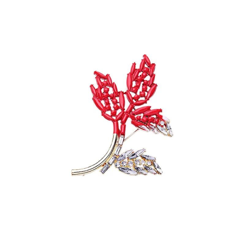 

ts0099 Wholesale Gorgeous Red Tree Branch Maple Leaf Acrylic Crystal Rhinestone Jewelry Women Fashion Custom Brooch, Gold