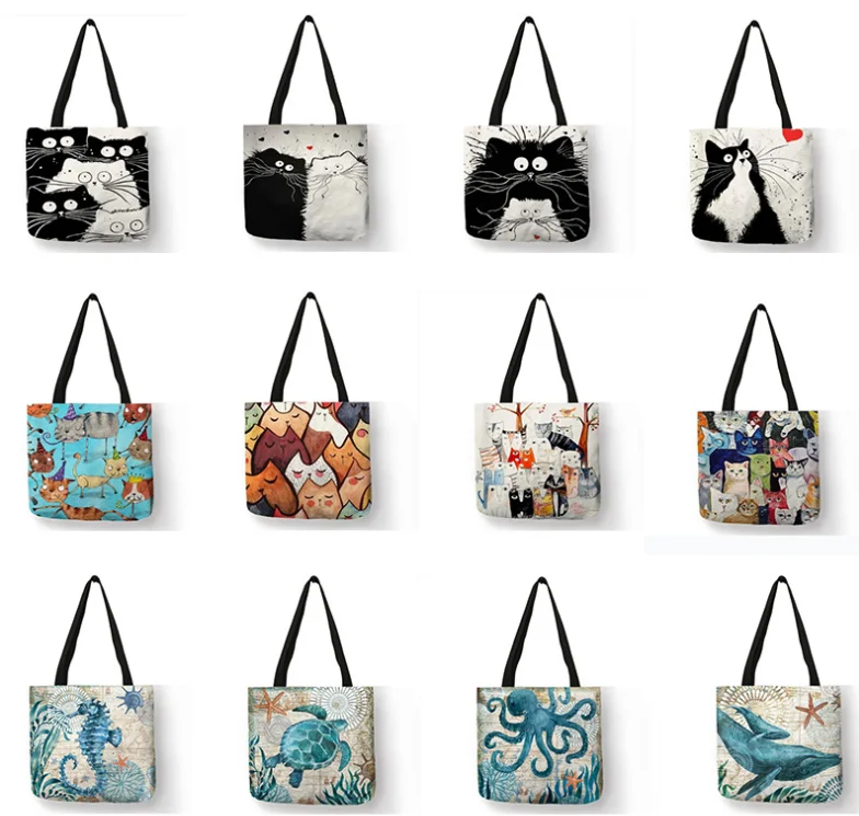 hot sale digital printing cotton Jute linen shopping bag animal print environmental protection large capacity tote hand bag, Custom
hot sale digital printing cotton Jute linen shopping bag animal print environmental protection large capacity tote hand bag, Custom