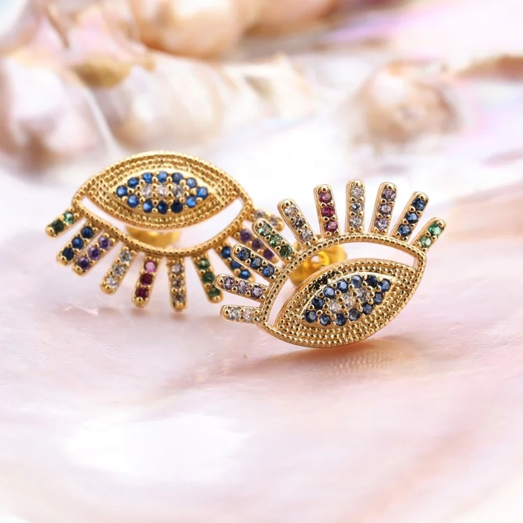 New Handmade Micro Insert Zirconia Gold Brass Lifelike Nazar Boncuk Stud Earring Jewelry, Gold/silver
New Handmade Micro Insert Zirconia Gold Brass Lifelike Nazar Boncuk Stud Earring Jewelry, Gold/silver