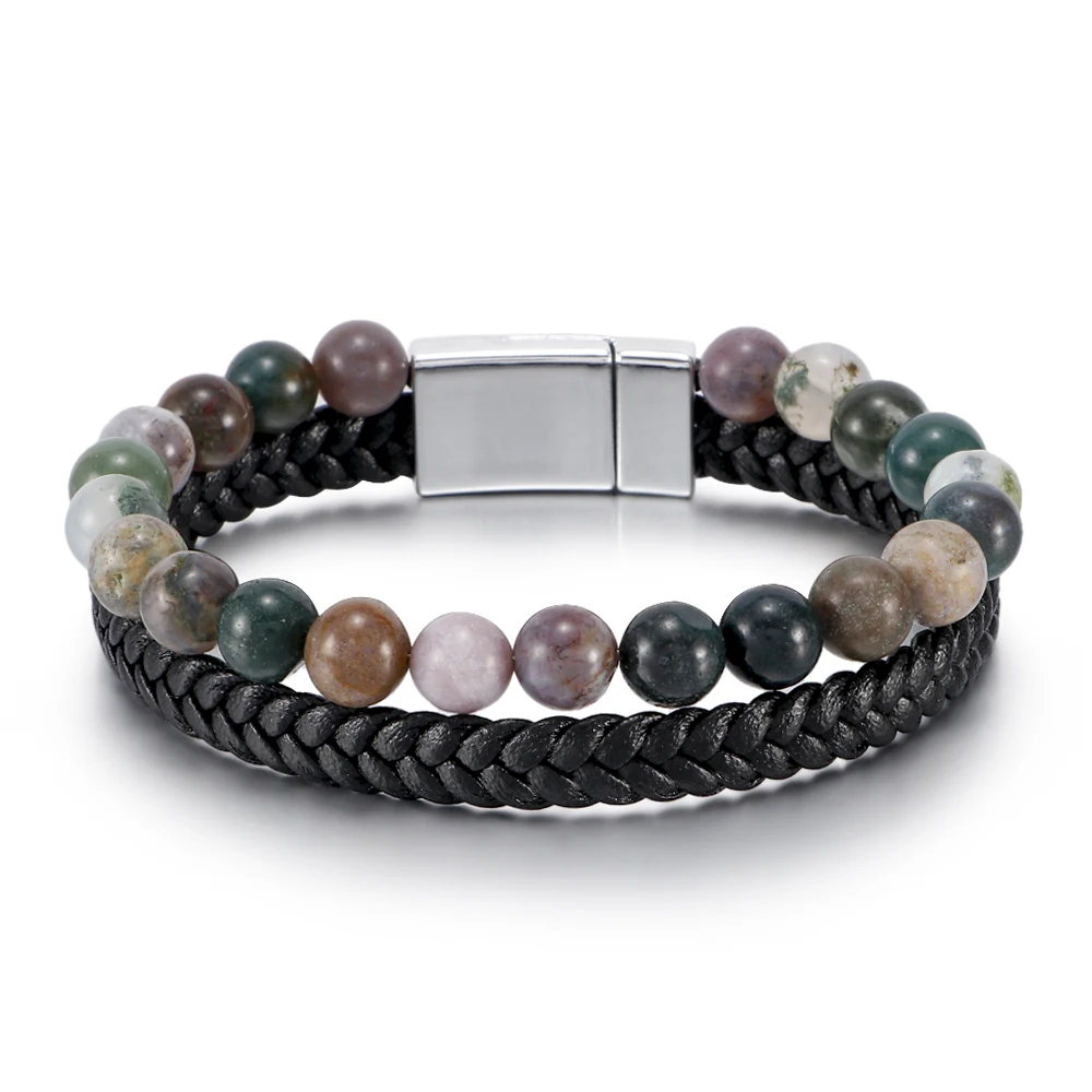 Beaded Natural Stone Cowhide Rope Agate European and American Handicrafts leather bracelet for men
Beaded Natural Stone Cowhide Rope Agate European and American Handicrafts leather bracelet for men