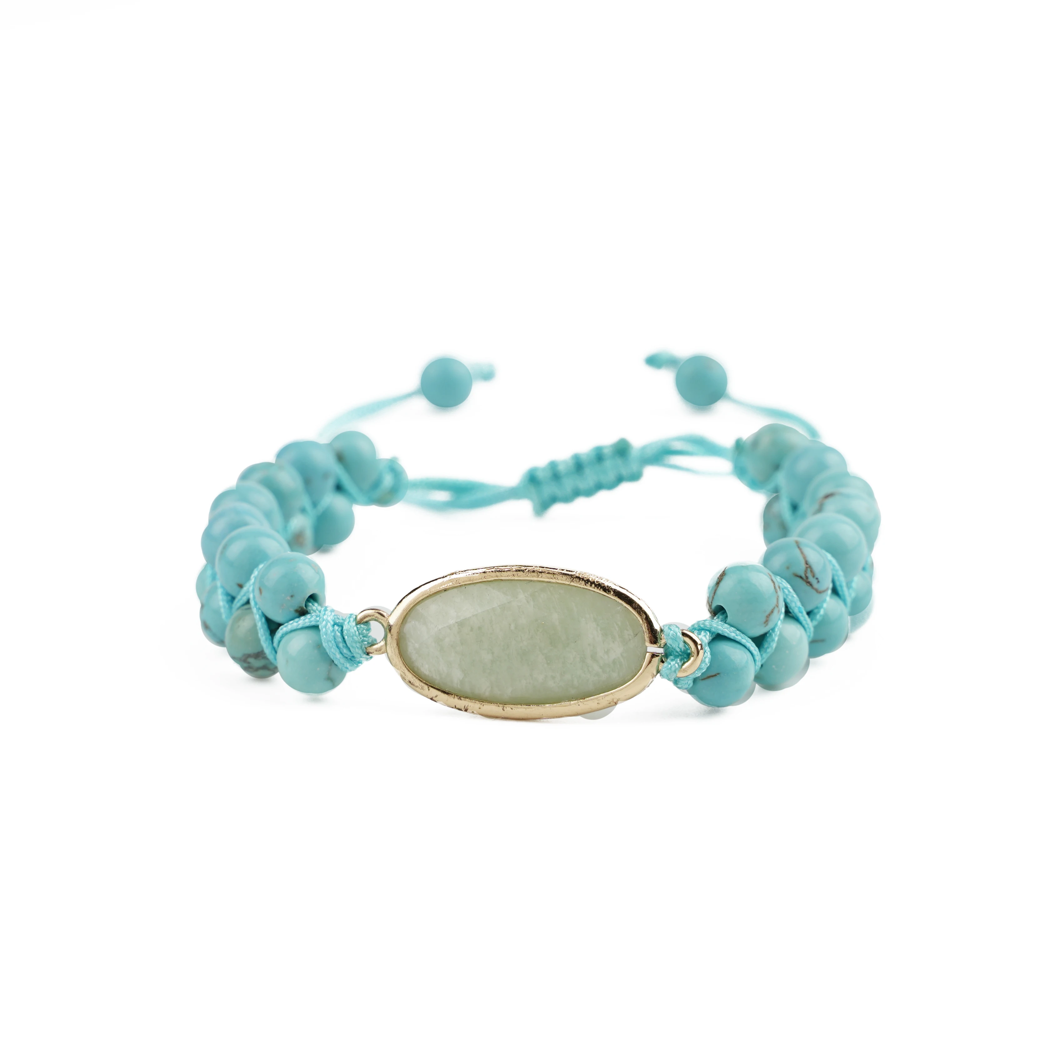 High Quality Natural Blue Turquoise Beads Double-row Braided Bracelet with Natural Amazonite Stone Copper Charm
High Quality Natural Blue Turquoise Beads Double-row Braided Bracelet with Natural Amazonite Stone Copper Charm