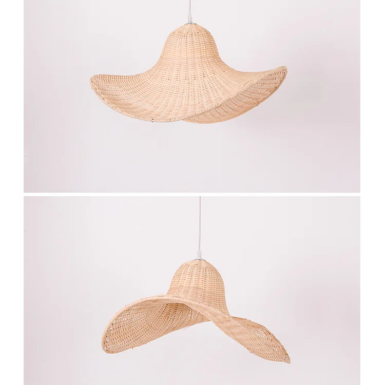 Straw hat shape handmade  rattan woven natural bamboo wooden chandeliver for resort restaurant pendant light