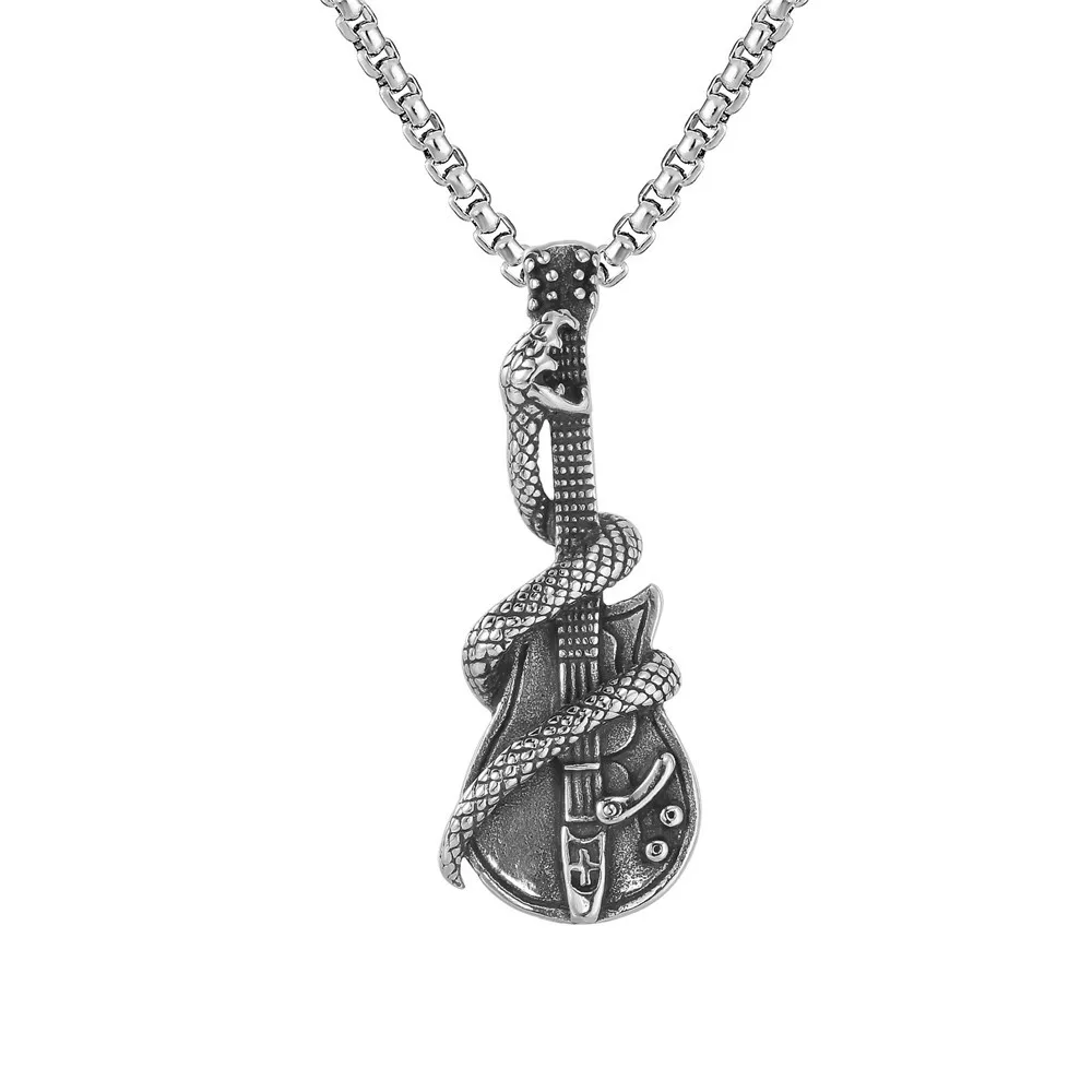 Accessories supply wholesale Men's jewelry Personality rock punk necklace stainless steel python guitar pendant
Accessories supply wholesale Men's jewelry Personality rock punk necklace stainless steel python guitar pendant