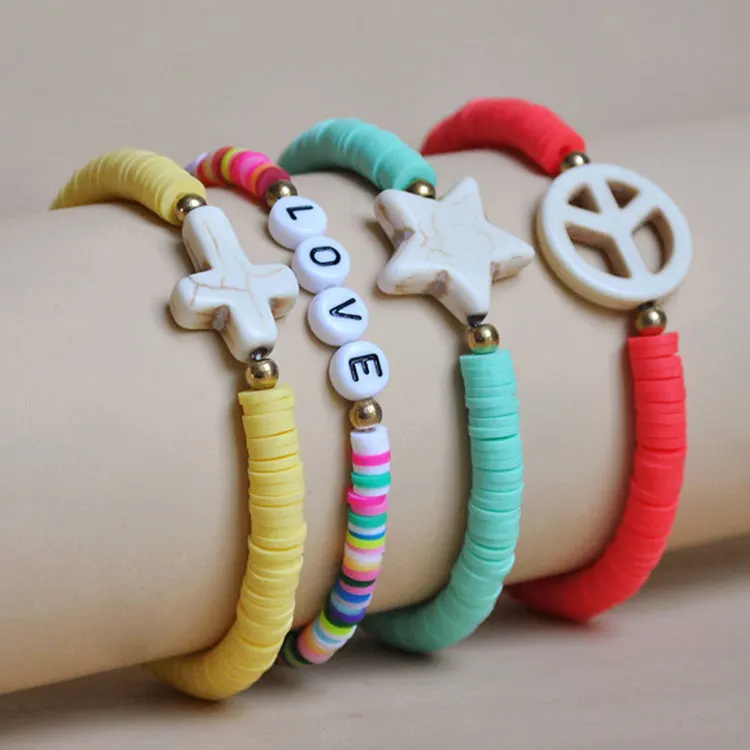 White Acrylic Initial Bracelet 4pcs Bohemia Trendy Turquoise Pentagram Cross Beaded Bracelet Set for Women, Multicolor
White Acrylic Initial Bracelet 4pcs Bohemia Trendy Turquoise Pentagram Cross Beaded Bracelet Set for Women, Multicolor