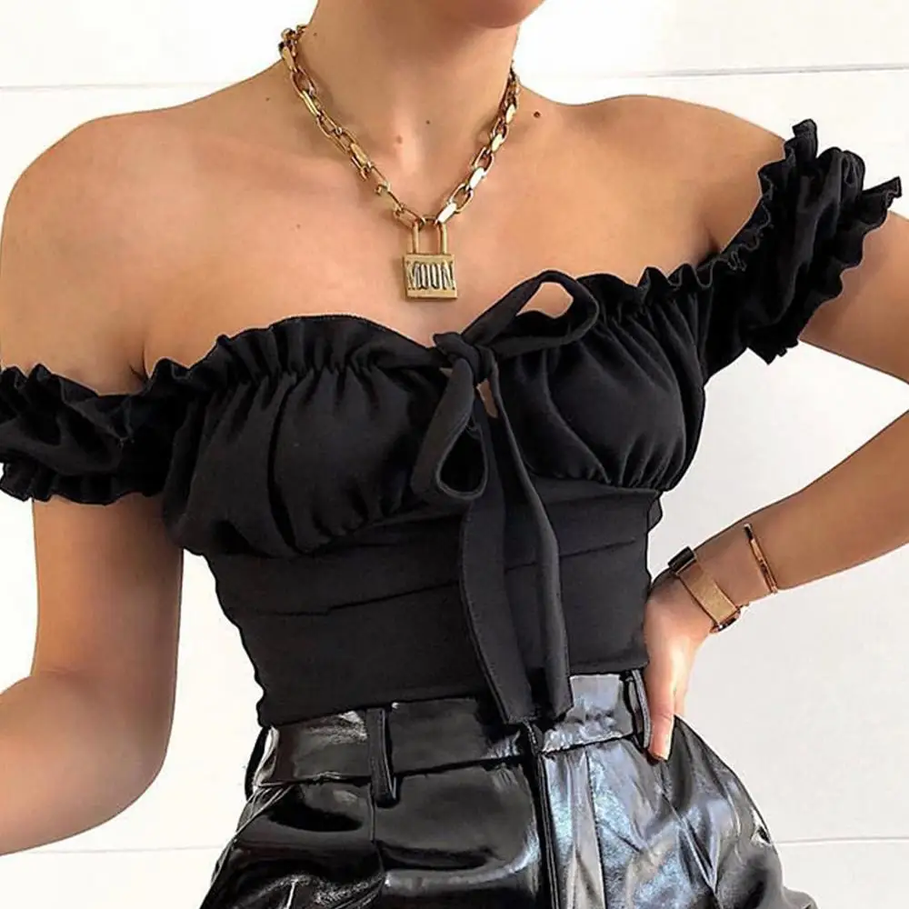 Women Off Shoulder Jumpsuit Short Sleeve Bow Solid Stretch Leotard Top Bodysuit Women
Women Off Shoulder Jumpsuit Short Sleeve Bow Solid Stretch Leotard Top Bodysuit Women