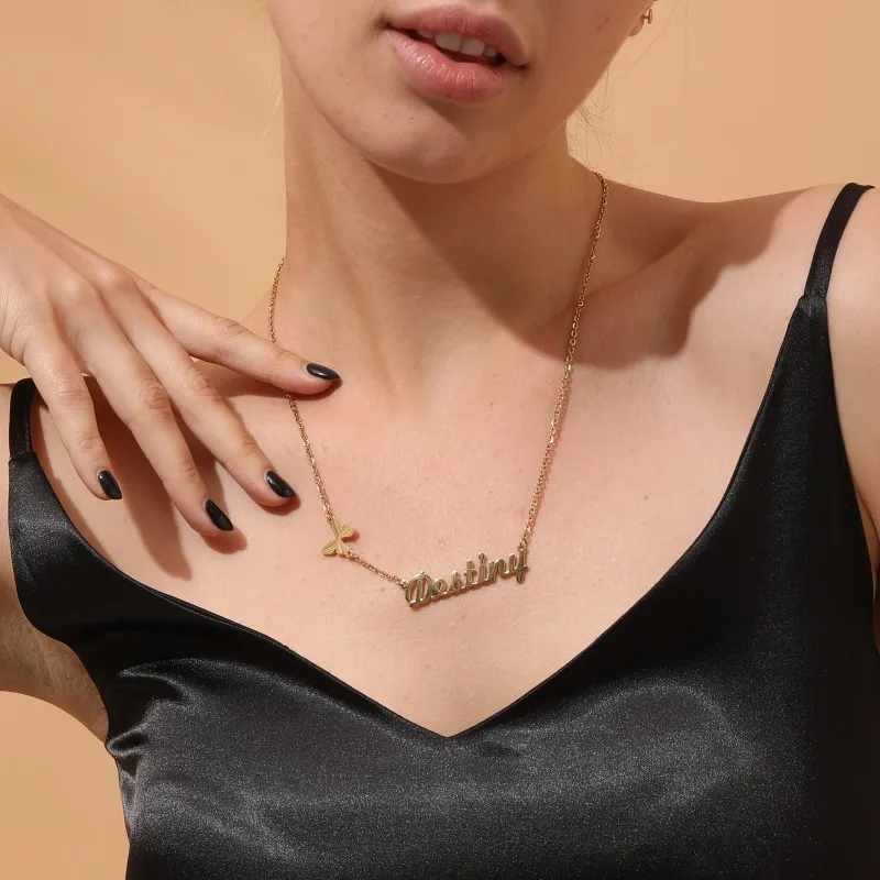 Drop Shipping Customized Engraved Logo Personalized Butterfly Necklace For Women Stainless Steel Gold Plated Name Necklace, Customized color
Drop Shipping Customized Engraved Logo Personalized Butterfly Necklace For Women Stainless Steel Gold Plated Name Necklace, Customized color