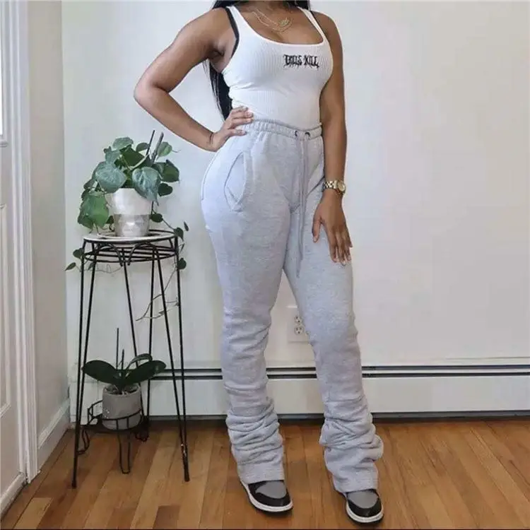 Winter stacked pants solid color elastic high waist pleated drawstring thick jogger cotton stacked sweat pants, Picture show
Winter stacked pants solid color elastic high waist pleated drawstring thick jogger cotton stacked sweat pants, Picture show