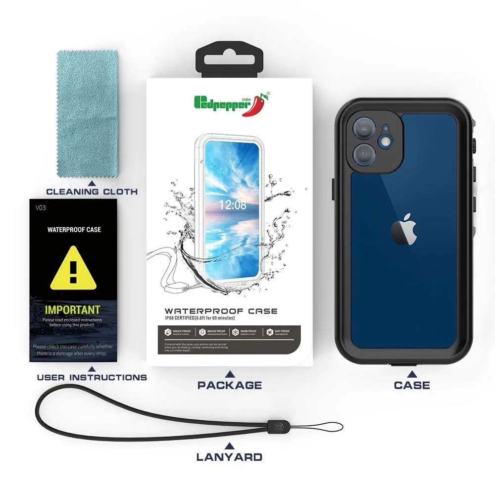 Redpepper IP68 shorckproof hard mobile phone case waterproof phone case swimming for iphone 12 pro waterproof mobile case
Redpepper IP68 shorckproof hard mobile phone case waterproof phone case swimming for iphone 12 pro waterproof mobile case