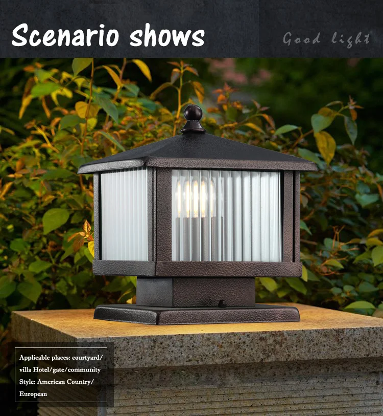 Classical Outdoor Lighting Fixtures Doorway Garden Stripe Glass Pillar Lights