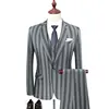 Wholesale men's gray stripe fashion casual slim single buckle 3 pieces business suits