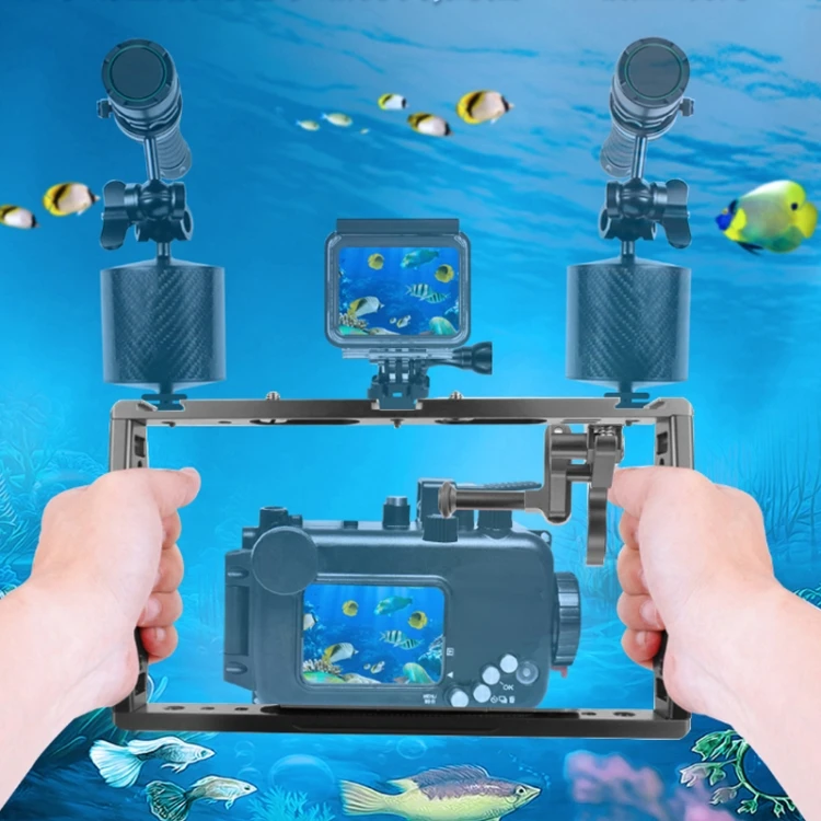 

Diving Dual Handheld Grip Bracket Shutter Stabilizer Extension Phone Clamp Camera Rig Cage Underwater Case for GoPro HERO9 /8 /7