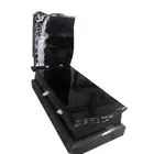 European Design Large Upright Engraving Shanxi Black Granite Gravestone Slab Headstone