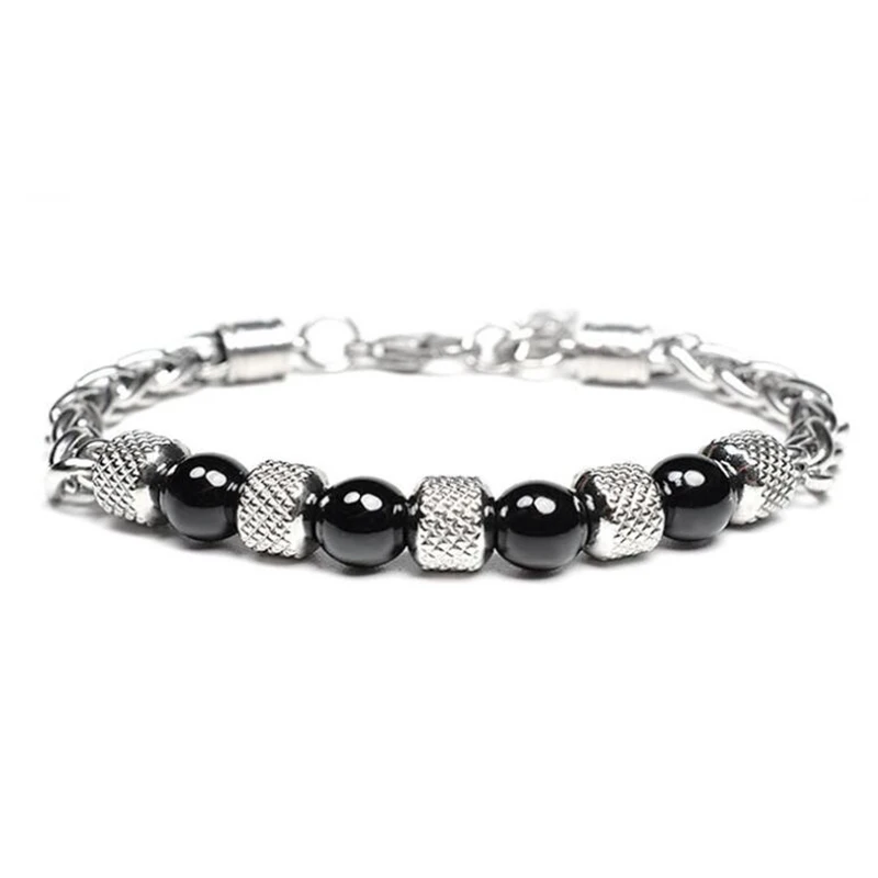 Trendy silver color rope chain agate natural stone bracelet for men, Silver/gold/rose gold 
Trendy silver color rope chain agate natural stone bracelet for men, Silver/gold/rose gold