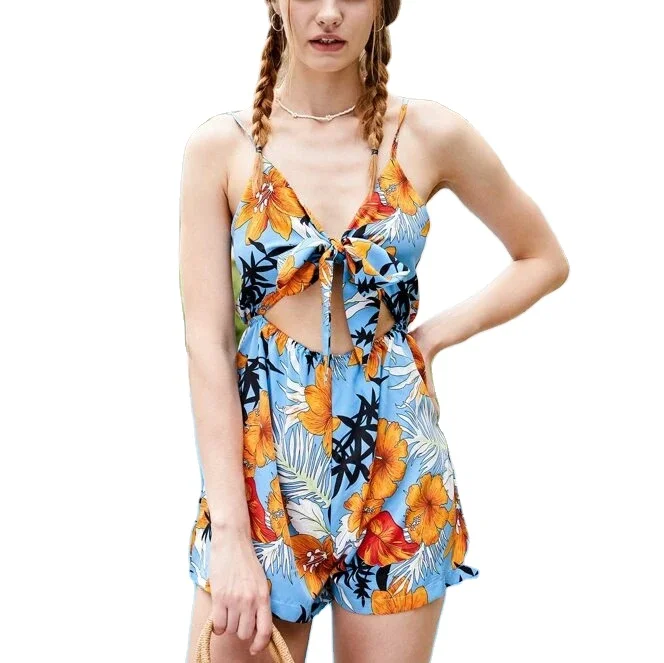 Spaghetti Strap Jumpsuits For Young Women Floral Print Knot Romper Crop Top And Short
Spaghetti Strap Jumpsuits For Young Women Floral Print Knot Romper Crop Top And Short