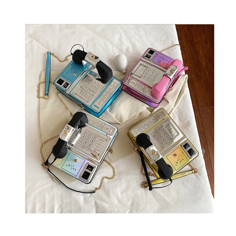 Funny Simulation Public Telephone Women Handbags Personality Laser Fashion Chain Shoulder Bag PU Designer Letter Crossbody Bag 
Funny Simulation Public Telephone Women Handbags Personality Laser Fashion Chain Shoulder Bag PU Designer Letter Crossbody Bag