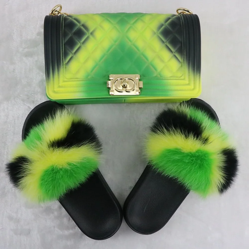 2021 hot sale fluffy real fur slides handbag sets colourful rainbow jelly bags purse bag and fur slides for women, Multi
2021 hot sale fluffy real fur slides handbag sets colourful rainbow jelly bags purse bag and fur slides for women, Multi