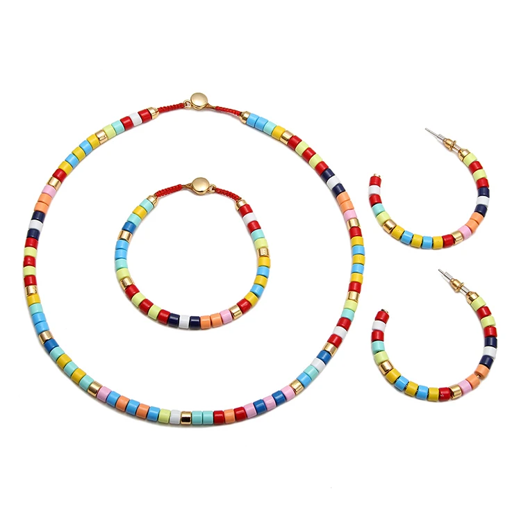 Latest Design Enamel Earring Choker Necklace and Bracelet Rainbow Jewelry Set for Girls, Rainbow color
Latest Design Enamel Earring Choker Necklace and Bracelet Rainbow Jewelry Set for Girls, Rainbow color