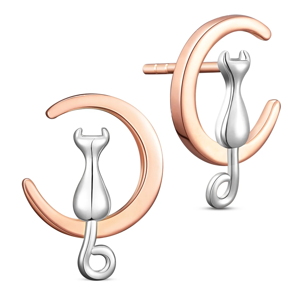 PandaHall 925 Sterling Silver Crescent Moon with Cat Kitten Stud Earring, Platinum & rose gold
PandaHall 925 Sterling Silver Crescent Moon with Cat Kitten Stud Earring, Platinum & rose gold