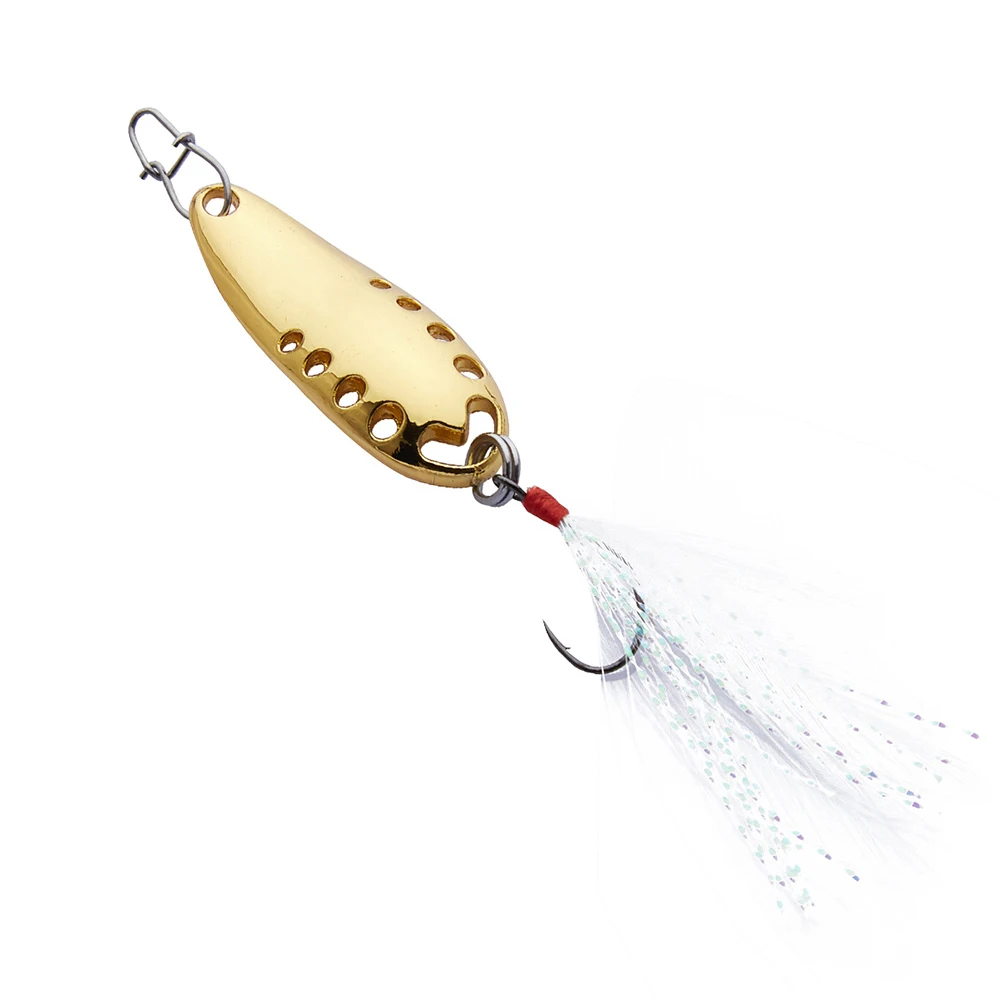 Newbility multi colors hollowed-out metal trout fishing spoon with feather and Japan owner hook, 5 colors
Newbility multi colors hollowed-out metal trout fishing spoon with feather and Japan owner hook, 5 colors