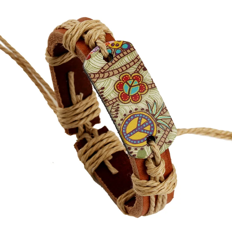 Bohemian Flower Peace Sign Pattern Cowhide Rope Leather Bangle Bracelet For Women Girls Jewelry
Bohemian Flower Peace Sign Pattern Cowhide Rope Leather Bangle Bracelet For Women Girls Jewelry