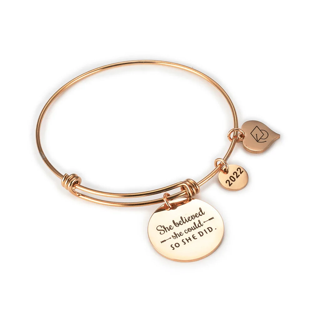 2022 graduation gift adjustable stainless steel inspirational words engraved bracelet for students
2022 graduation gift adjustable stainless steel inspirational words engraved bracelet for students