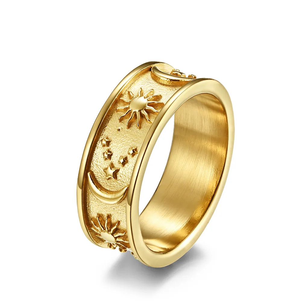 Simple 8mm Moon Star Sun Statement Gold Ring Stainless Steel Boho Jewelry for Women Men Wholesale Gift, Sliver,gold,black
Simple 8mm Moon Star Sun Statement Gold Ring Stainless Steel Boho Jewelry for Women Men Wholesale Gift, Sliver,gold,black