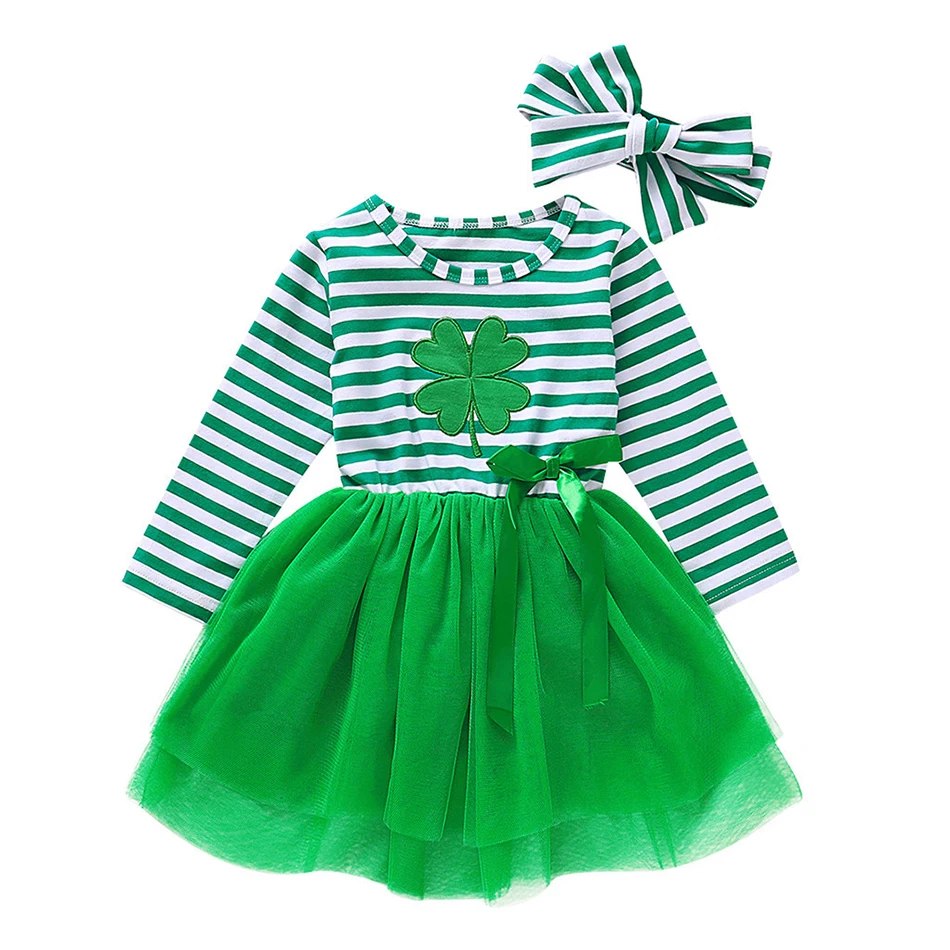 The new 2021 St. Patrick's Day Children's Casual Dress Four leaf clover mesh baby dress Striped bow design, Green
The new 2021 St. Patrick's Day Children's Casual Dress Four leaf clover mesh baby dress Striped bow design, Green