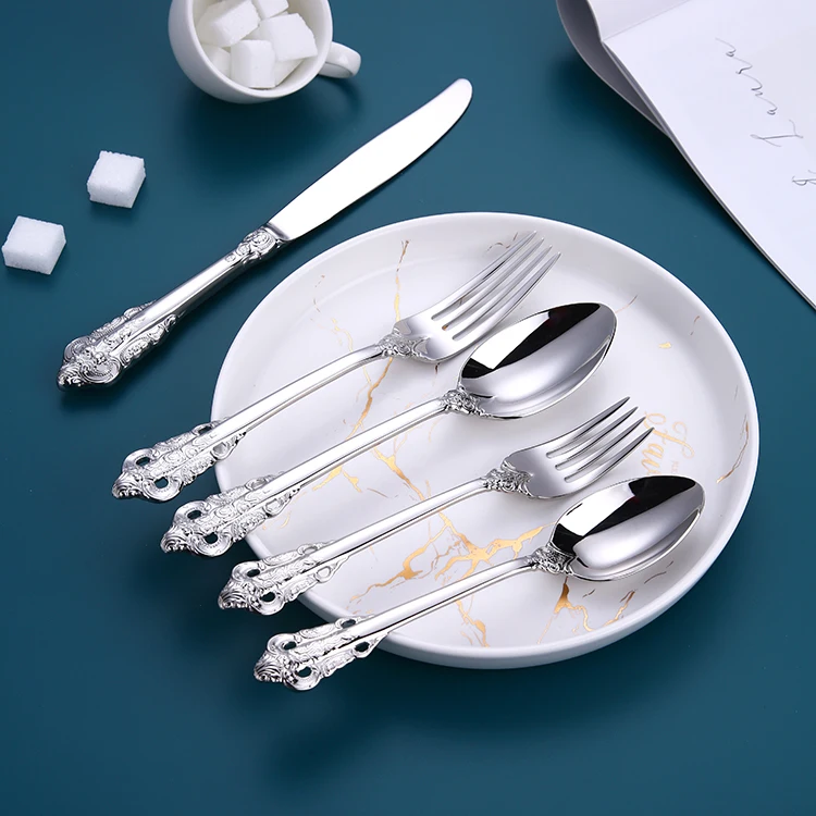 Luxury Stainless Steel Flatware Royal Silverware Vintage Wedding Cutlery Set, Silver
Luxury Stainless Steel Flatware Royal Silverware Vintage Wedding Cutlery Set, Silver