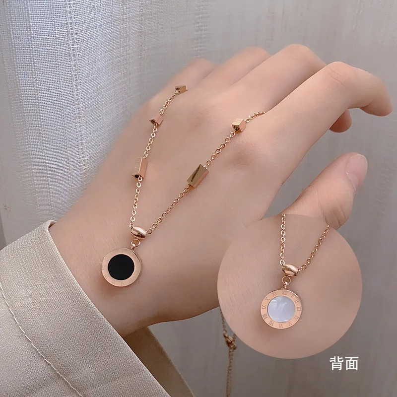 Black And White Gemstone Titanium Stainless Steel Rose Gold Pendant Necklaces Trendy For Women
Black And White Gemstone Titanium Stainless Steel Rose Gold Pendant Necklaces Trendy For Women