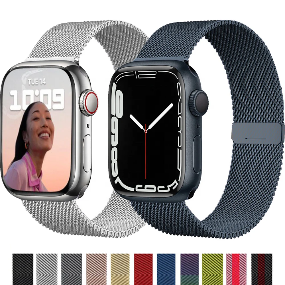 magnetic smart watch band stainless steel mesh loop milanese watch band luxury for 45mm 41mm Iwatch series 7 apple watch band, Multi colors
magnetic smart watch band stainless steel mesh loop milanese watch band luxury for 45mm 41mm Iwatch series 7 apple watch band, Multi colors