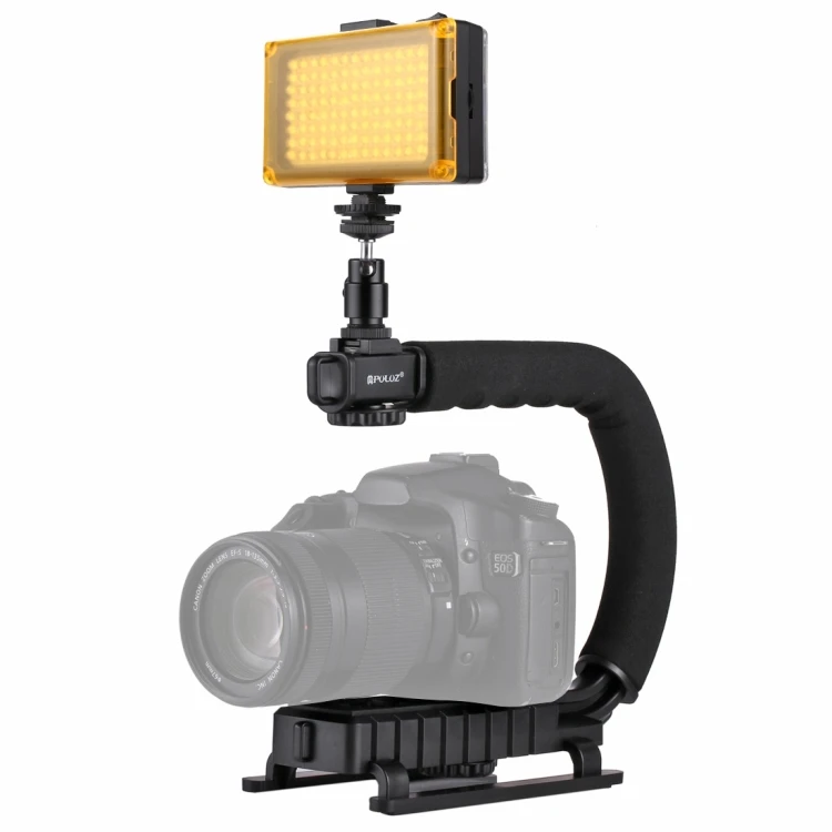 

PULUZ U/C Shape Portable Handheld DV Bracket Stabilizer + LED Studio Light Kit for All SLR Cameras and Home DV Camera, Black