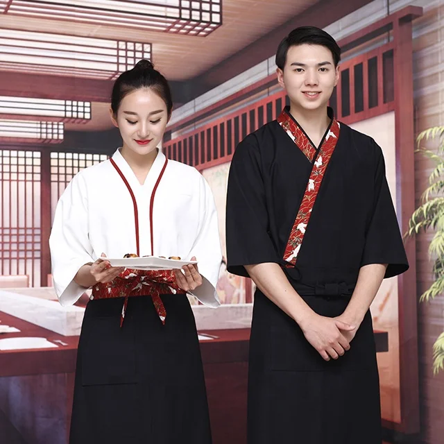 חדש גברים ונשים של מסעדה יפנית סושי מלצר חליפות בלבן