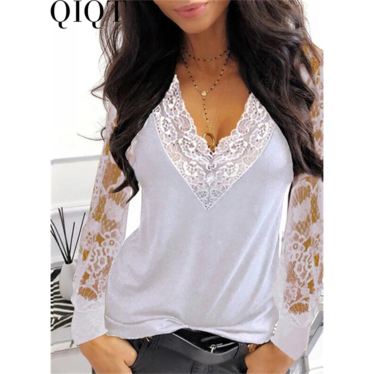 Wholesale Solid Color Lace Deep V Neck Long Sleeve See Through Sexy Shirts Tops For Women
Wholesale Solid Color Lace Deep V Neck Long Sleeve See Through Sexy Shirts Tops For Women