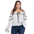 Summer Ladies Tops with Straps Sexy Ruffles Off Shoulder Long Flare Sleeve Shirt Plus Size Womens Blouses