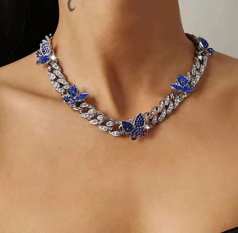 Fashion elegant small inlaid butterfly necklace women's Cuba full diamond necklace, Picture shows 
Fashion elegant small inlaid butterfly necklace women's Cuba full diamond necklace, Picture shows