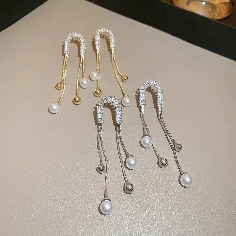 Personalized Zircon Tassel Pearl Drop Earrings 925 Silver Needle Fashion Elegant Long Earings Women
Personalized Zircon Tassel Pearl Drop Earrings 925 Silver Needle Fashion Elegant Long Earings Women