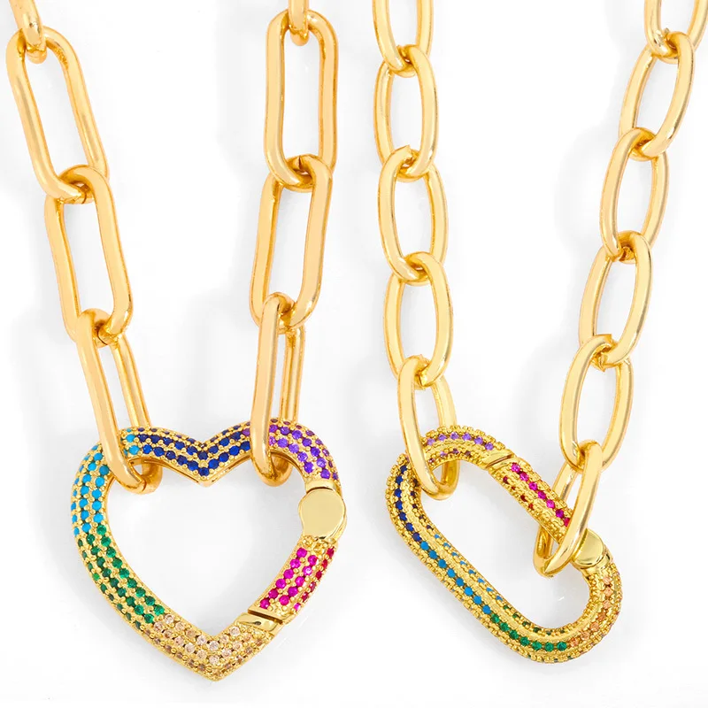 18K Gold Plated Colorful CZ Micro Pave Zirconia Paperclip Chain Oval and Heart Pendant Necklace for Women
18K Gold Plated Colorful CZ Micro Pave Zirconia Paperclip Chain Oval and Heart Pendant Necklace for Women