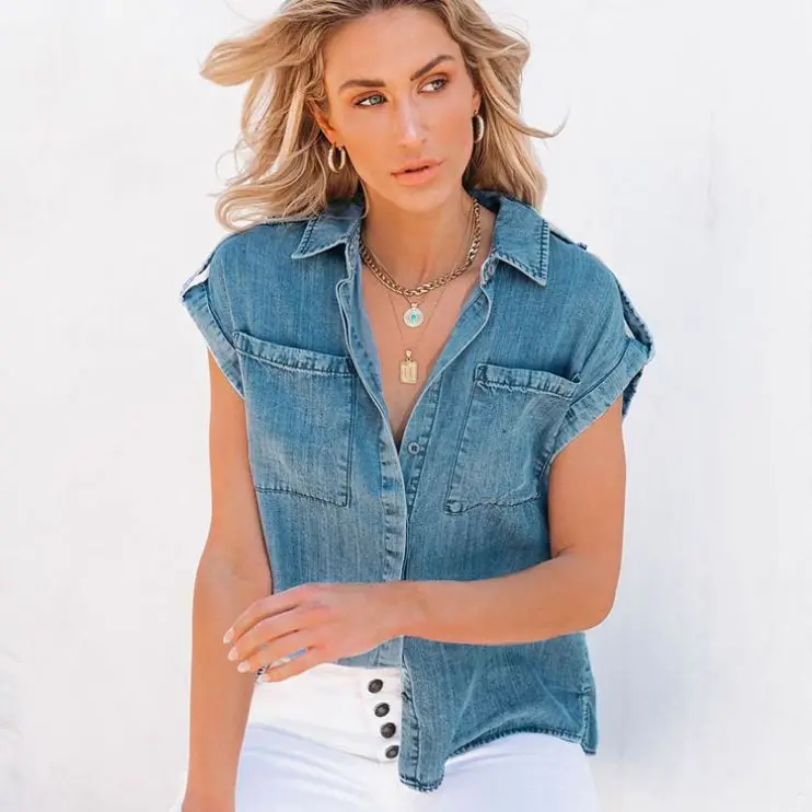 PEARL Good Quality 2021 Summer Sleeveless Casual Chemise Femme Women Sexy Denim Tops Ladies Blouse
PEARL Good Quality 2021 Summer Sleeveless Casual Chemise Femme Women Sexy Denim Tops Ladies Blouse