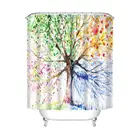 Tree Shower Curtain Watercolor Style Tree with Colorful Blooming Branches 4 Seasons Theme Cloth Fabric Bathroom Decor Set