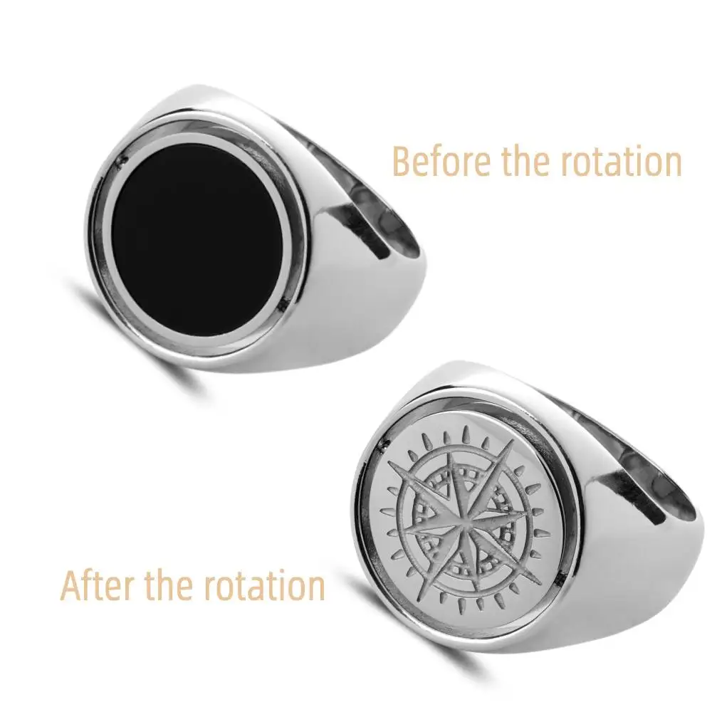 Classic Black Old-School Compass Men Stainless Steel Punk Chunky Signet Lanz Rotating Makt Ring, Silver,gold
Classic Black Old-School Compass Men Stainless Steel Punk Chunky Signet Lanz Rotating Makt Ring, Silver,gold