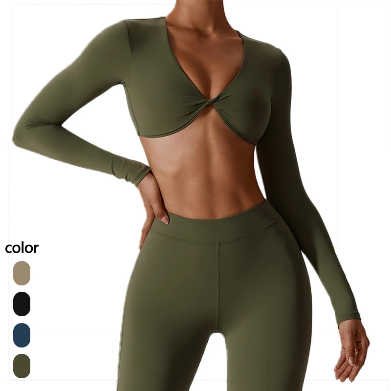 Hot Sale Fashion Yoga Workout Clothing Casual Gym Fitness T-shirts Front Twist Design Long Sleeve Crop Tops for Women
Hot Sale Fashion Yoga Workout Clothing Casual Gym Fitness T-shirts Front Twist Design Long Sleeve Crop Tops for Women