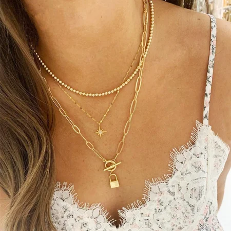 New Fashion Classic High-Quality Pearl Lock Gold Pendant Necklace Women Jewelry Gifts, Gold color
New Fashion Classic High-Quality Pearl Lock Gold Pendant Necklace Women Jewelry Gifts, Gold color