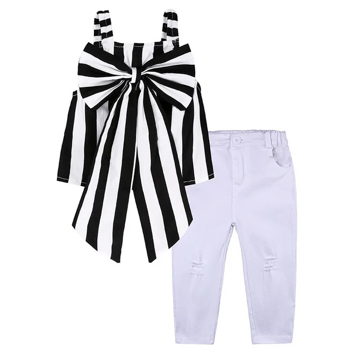 2021 children's girl clothing striped big bowknot girls' suit ripped trousers suits, Picture
2021 children's girl clothing striped big bowknot girls' suit ripped trousers suits, Picture