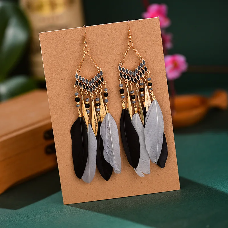 New Fashion Large Big Feather Tassel Jewelry Vintage Gold Leaf Color Beads Dangle Earrings
New Fashion Large Big Feather Tassel Jewelry Vintage Gold Leaf Color Beads Dangle Earrings