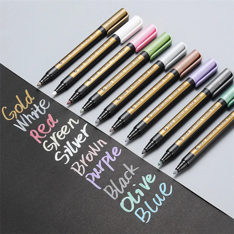 Personalized Liquid Chalk Pens Non-toxic Food Safe Ink Metallic Marker 8 Pack To Replace Wine Tags,10 Assorted Colors Premium Metallic Metal Marker Paint Pens For Scrapbooking Crafts Diy Photo Album Art Rock Painting Card Maker,Metal marker pen paint pen 6551 thick section graffiti pen a box of 10 pack line width 2mm,