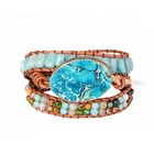 3X Leather Wrap Beaded Natural Stone Bracelet Huge Regalite Bracelet, Boho Chic Jewelry, Bohemian Bracelet Drop Shipping